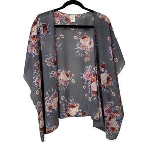 Color Swatch sheer Floral Kimono gray pink blue open front cardigan Made In USA